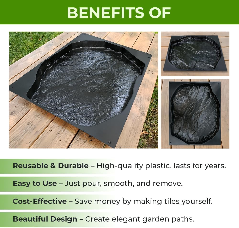 DIY Stepping Stone Concrete Mold – Big Durable Flagstone Mold for Garden Pathway, Patio, Walkway – Cement Pavement Mould for Outdoor Decor