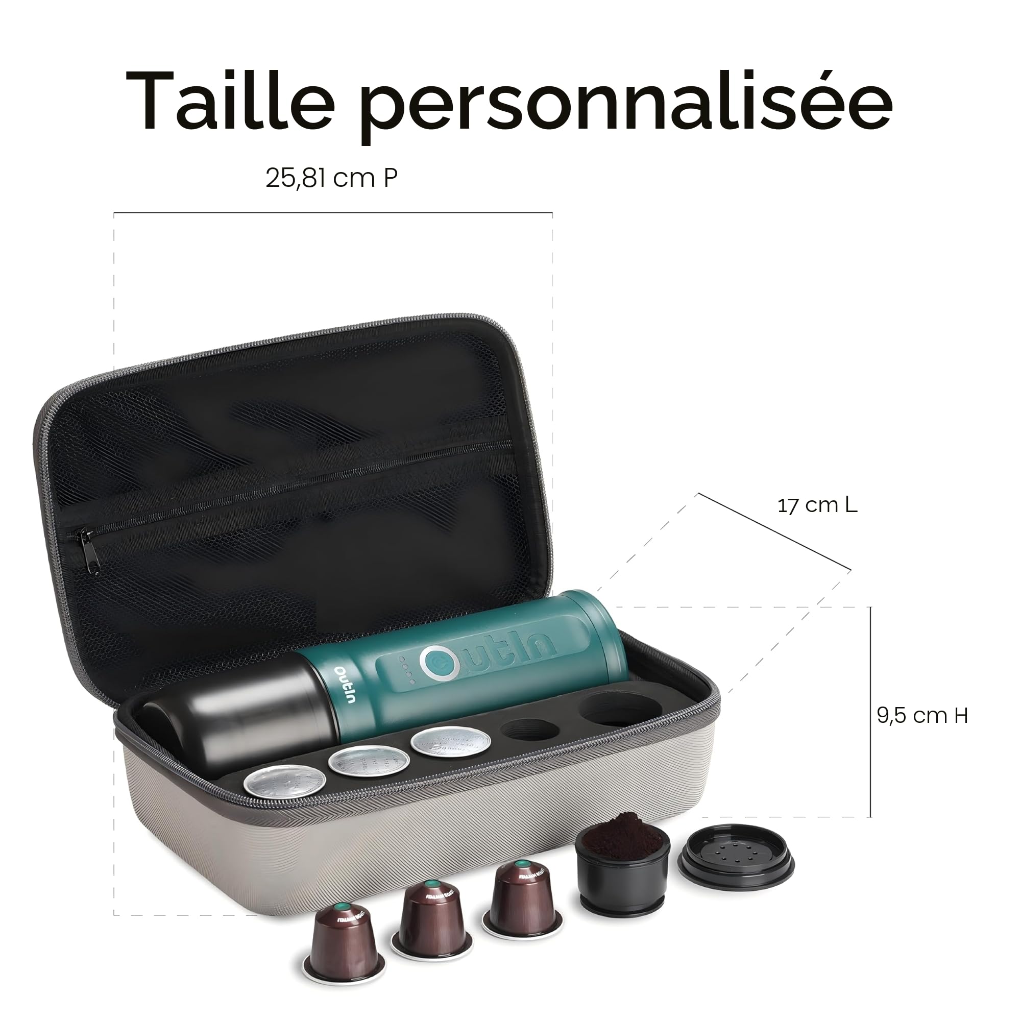 OutIn Nano Sac de transport pour machine à expresso électrique portable, multi-compartiments pour une utilisation multi-rangements, machine à café portable conçue pour les voyages, l'extérieur