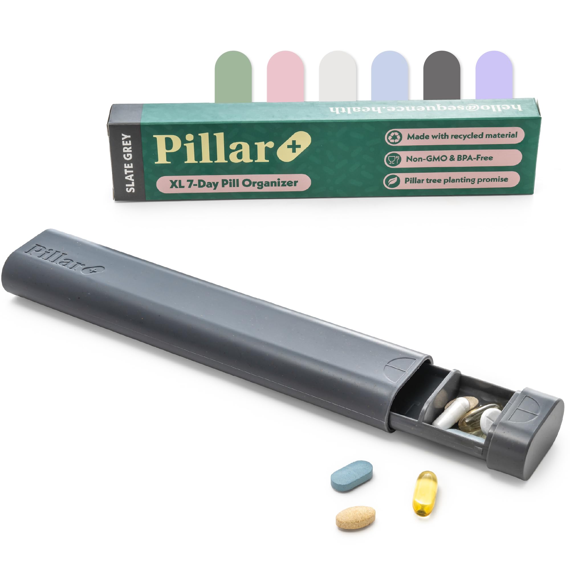 Pillar Plus - Aesthetic 7 XL Day Pill Organizer BPA-Free Wheat Straw Medicine Case Pretty Travel Home Tablet