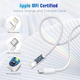 USB C to Lightning Cable [Apple MFi Certified] 2Pack 6FT iPhone Fast Charger Cable Power Delivery Type C Charging Cord Compatible with iPhone 14 13 12 11 Pro Max X XS XR 8 7 6s Plus SE,White