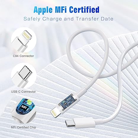 USB C to Lightning Cable [Apple MFi Certified] 2Pack 6FT iPhone Fast Charger Cable Power Delivery Type C Charging Cord Compatible with iPhone 14 13 12 11 Pro Max X XS XR 8 7 6s Plus SE,White