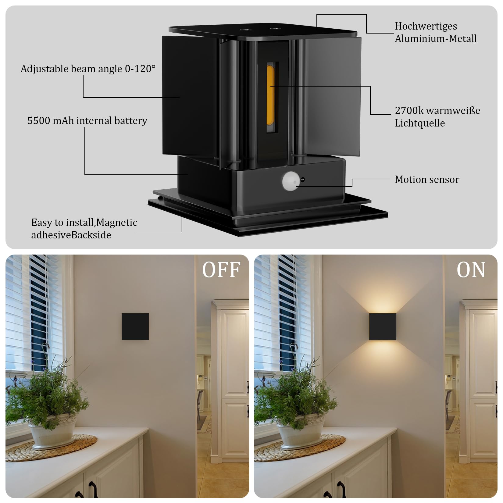 Praktische wandlamp UPROUND GU10 met draadloze oplaadfunctie USB | Zwart | Lichtcentrum Hengelo