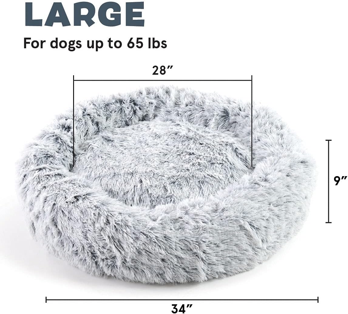 Barkbox Dog Bed, 2-in-1 Memory Foam Donut Cuddler Dog and Cat Bed, Calming Orthopedic Joint Relief Fur Crate Lounger for Pets, Machine Washable + Removable Cover, Waterproof Lining, Includes Toy