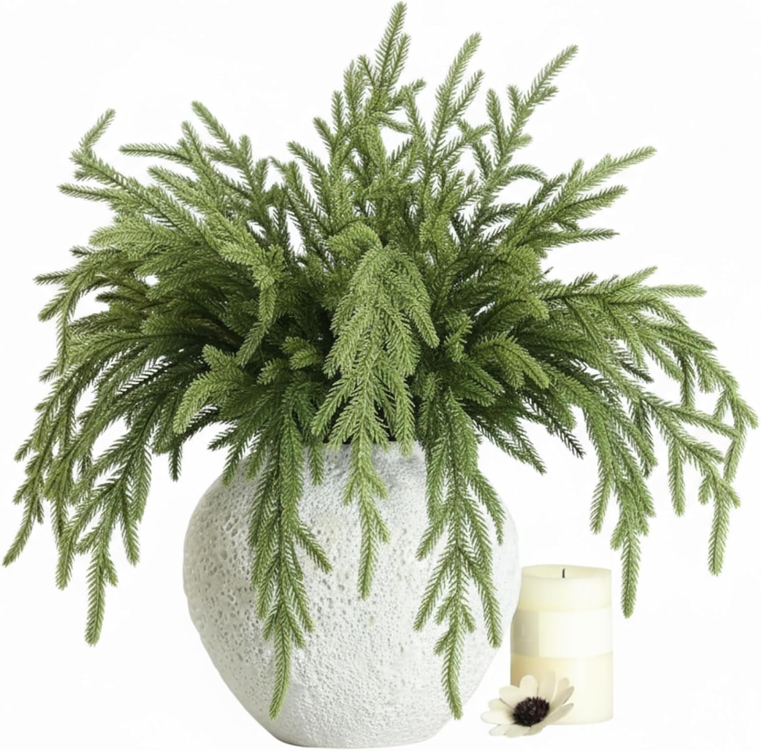 Giegxin 6 Pcs 19 Inch Christmas Norfolk Pine Branches, Real Touch Artificial Norfolk Pine Branch Needles Faux Cedar Stem Fake Greenery Picks for Xmas Vase DIY Crafts Garl and Wreath Decoration 6 19 Inch