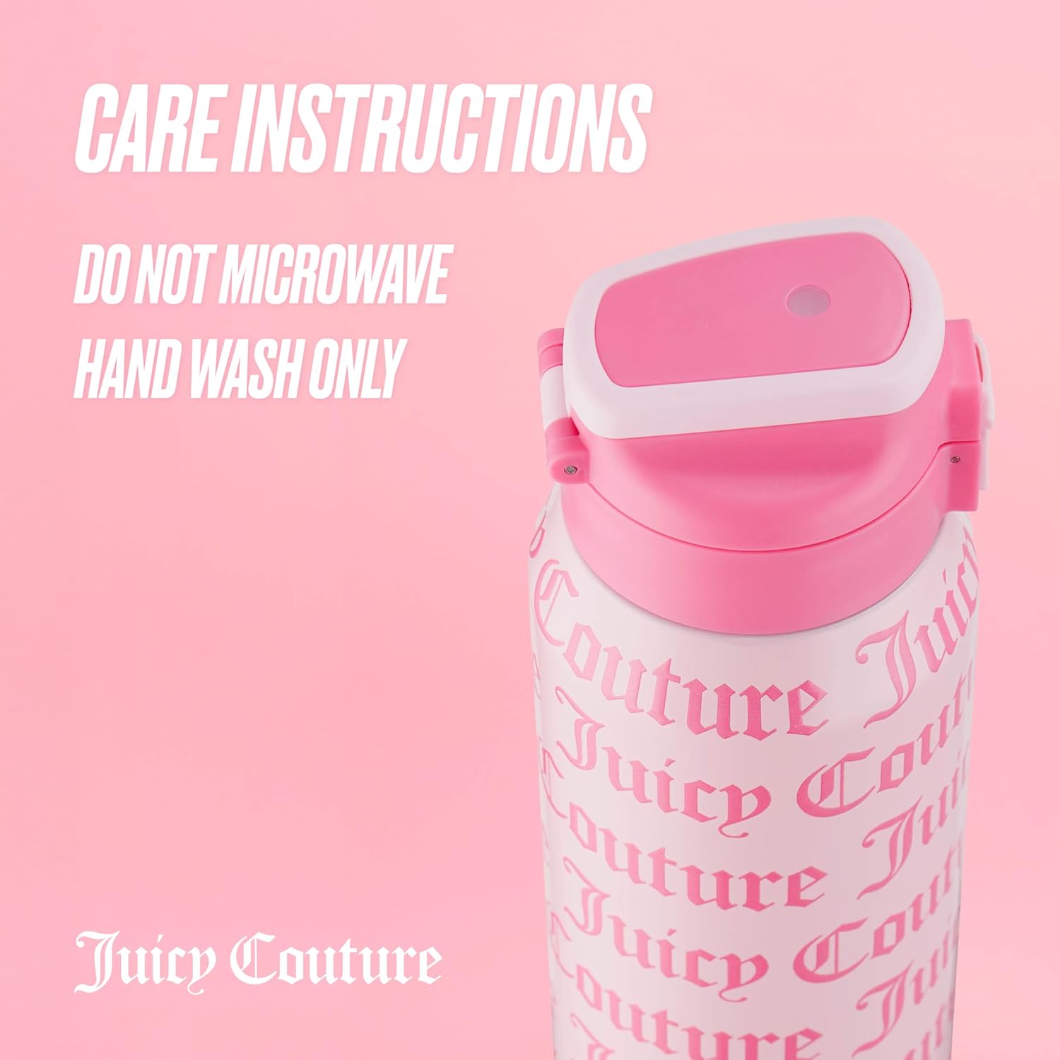 Juicy Couture Glam Getaway Logo 32oz Tumbler with Flip Top Lid, Pink - Image 7