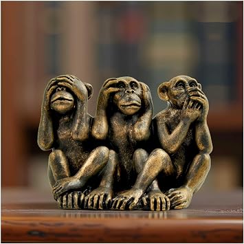 3 Wise Monkeys Statue - Hear No Evil, See No Evil, Speak No Evil Resin Figurine with Antique Bronze Finish - Office Desk Decor, Home Accents & Mens Gifts 2.95" Compact Design