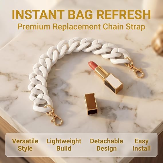 TENDYCOCO White Metal Bag Chain Strap 13.38 Inch Detachable Purse Chain Replacement with Buckles Lightweight DIY Hanging Strap for Handbags Mini Bags Crossbody