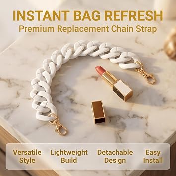 TENDYCOCO White Metal Bag Chain Strap 13.38 Inch Detachable Purse Chain Replacement with Buckles Lightweight DIY Hanging Strap for Handbags Mini Bags Crossbody