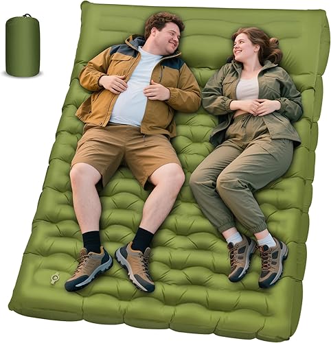 Colchoneta de dormir para camping, almohadilla de dormir doble extra gruesa de 6 pulgadas con almohadas y bomba de pie integrada, colchoneta de