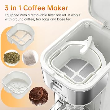 Ice Tea Maker, 3QT Large Glass Pitcher, Fast 10-Min Brewing, Adjustable Extraction Speed, Electric Iced & Hot Tea Maker with Auto-Off & Manual Reset, for Loose Tea, Coffee, Fruit Infusion-White