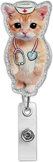 Cute Nurse Cat Badge Reel Retractable for Nurse Nursing RN CNA LPN – Funny Kitten Meme ID Badge Holder with Alligator Clip & 24” Nylon Cord