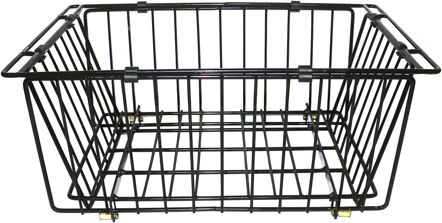 Black Stainless Steel Foldable Basket with Black Coating- - Ultra-Flat Folding Design, Multi-Scene Use for Home, Outdoor Picnics, Camping, Grocery Shopping.