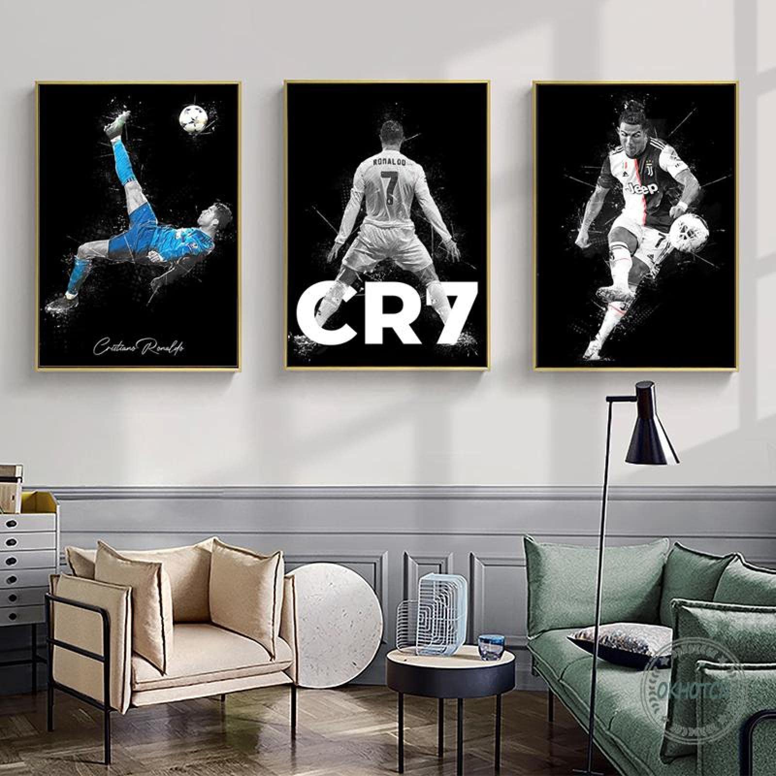 BDHcdfAJGf Cristiano Ronaldo Murale Art Football Star Affiches et Gravures Artiste Sportif Toile tableau Peinture Murale Tableaux Salon Decoration de La Maison 40x60cmx3 Sans Cadre