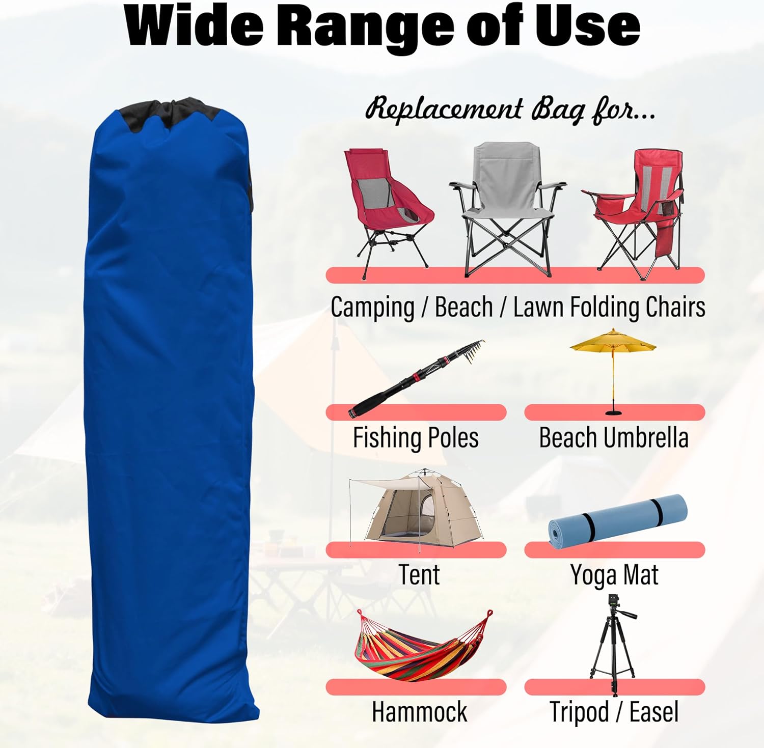 Replacement Carrying Bag for Foldable Camp Chairs, Hammock, Yoga Mat, Beach Chair, Umbrella, Tent, Heavy Duty Large Chair Bags for Folding Chairs with Wide Mouth & Shoulder Strap