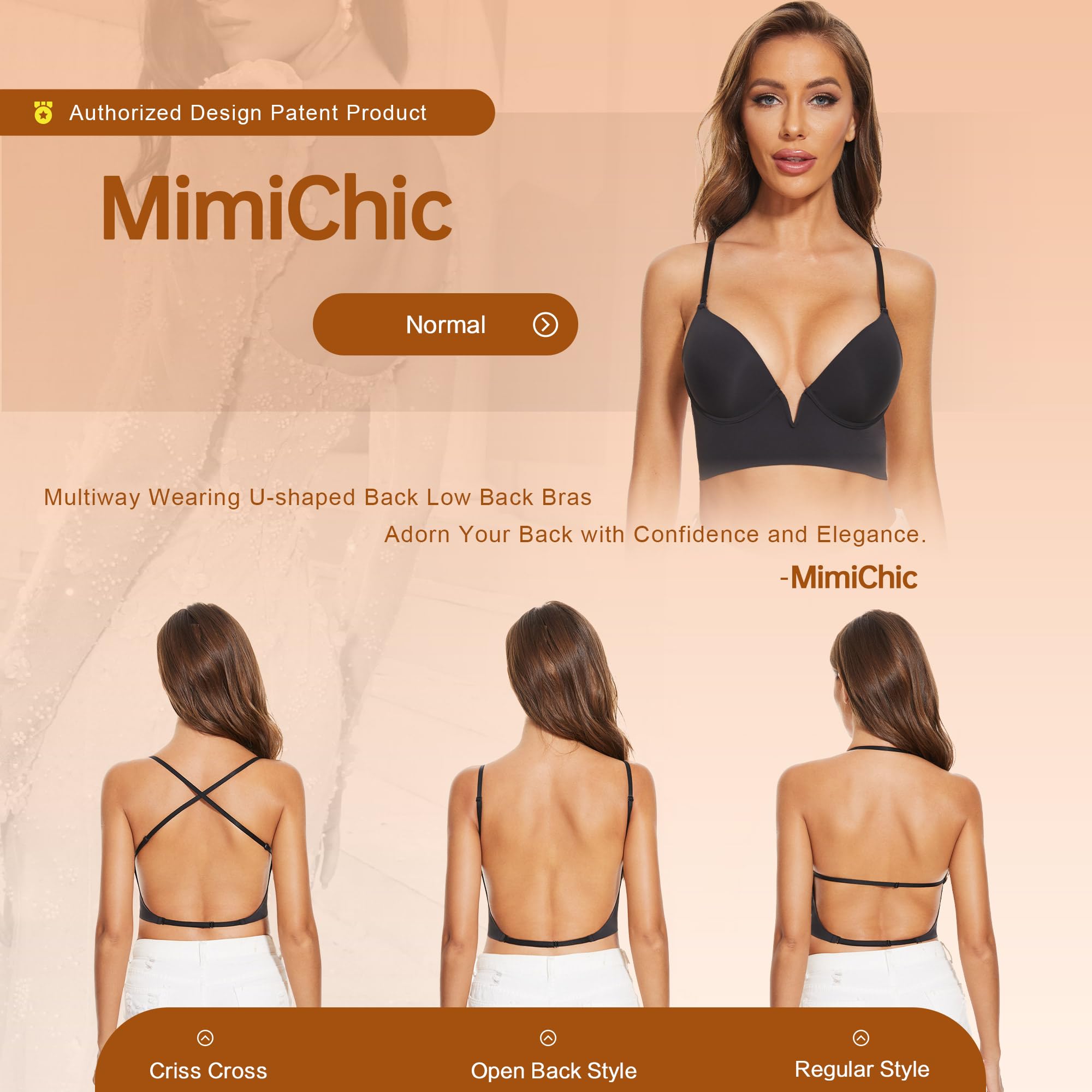 Soutien Gorge Dos Nu-Invisible V Profond Multiples et Transparent Convertibles Soutien Gorge sans Coutures à Léger Rembourrage