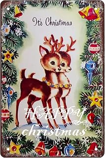 Retro Xmas Tin Signs Vintage Metal Decor Plaque Retro Vintage Christmas Reindeer Holiday Christmas Poster For Framing Tin Sign Decor Diner Bar Pub Coffee Retro Art Sign 8x12Inches