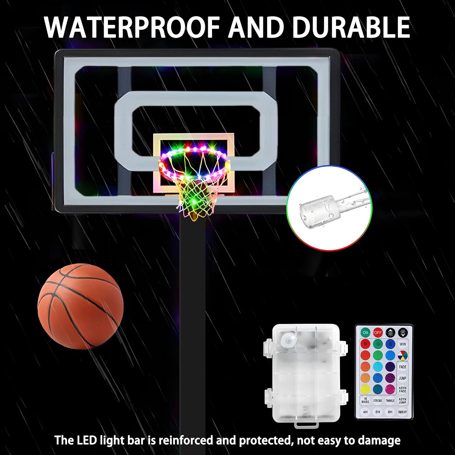 LED Basketball Hoop Light, Remote Control Basketball Rim LED Light, 17 Colors Waterproof LED Basketball Hoop Suitable, for Kids to Play Outdoors at Night, Training&Night Outdoor Basketball Games