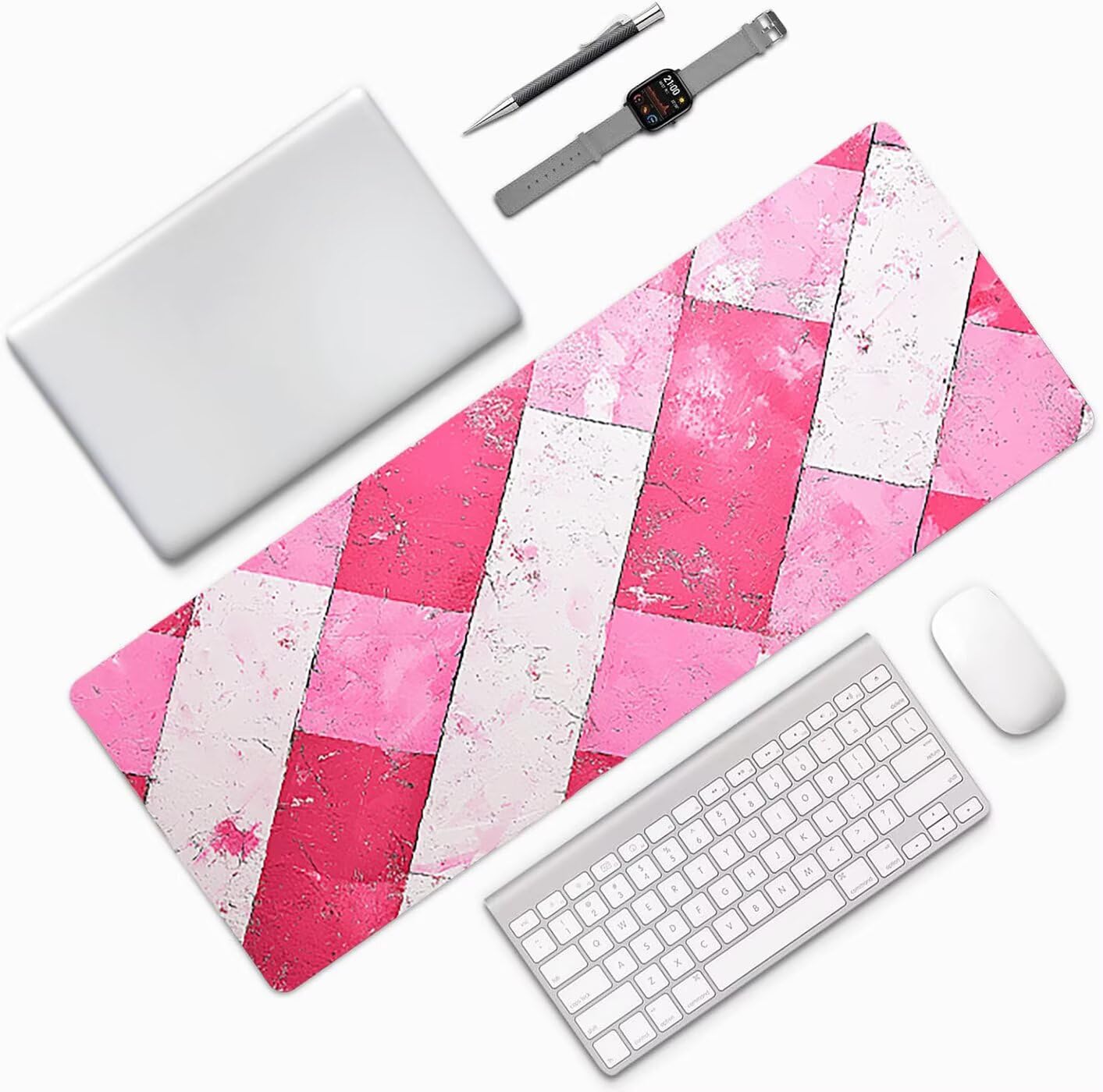 Lpfieonn Rosa Großes Schreibtischunterlage, XXL Schreibtischunterlagen, Weiß XXL Wasserdicht Gaming Mousepad mit Vernähter Rand und Rutschfeste Gummibasis, für Laptop/Hause/Büro 120x60cm PF-1725