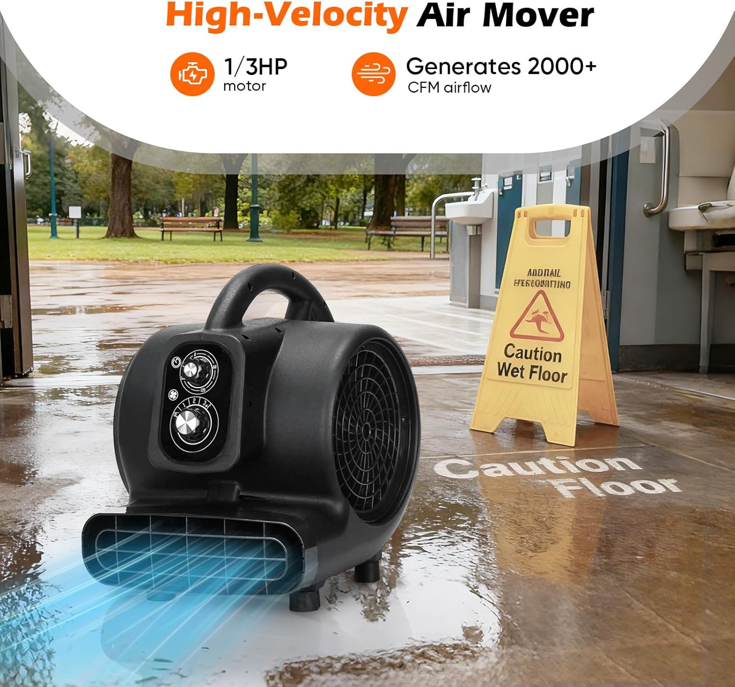 JVO 1/3HP Air Mover Blower Fan, 2000CFM High Velocity Floor Fan with 3-Speed, 180Min Timer, 10FT Power Cord, 10LBS Lightweight & Stackable Design for Carpet Drying, Home, Commercial Ventilation