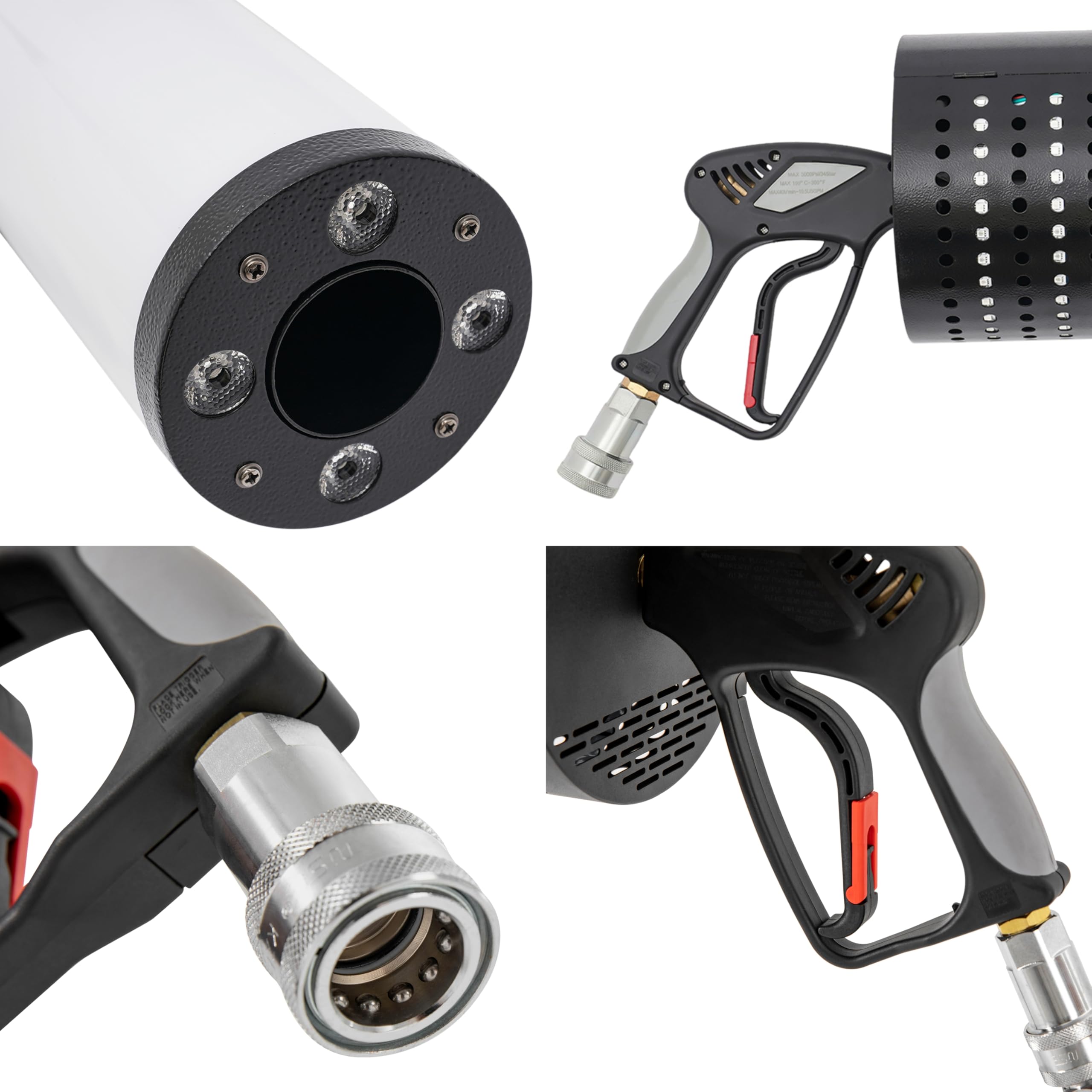 Akku Handheld Konfettikanone Maschine aus Eisen und Acryl, Kabellose 7 Farben Konfetti-Effektmaschine mit Axialventilator, Tragbare CO₂ Konfetti-Werfer Nebelmaschine mit 3M Gasschlauch