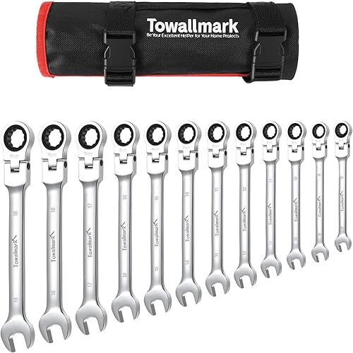 Miniatura 10 de Towallmark Juego de llaves de trinquete de 14 piezas, juego de llaves métricas de cabeza fija, métricas de 0.236-0.748 in, juego de llaves