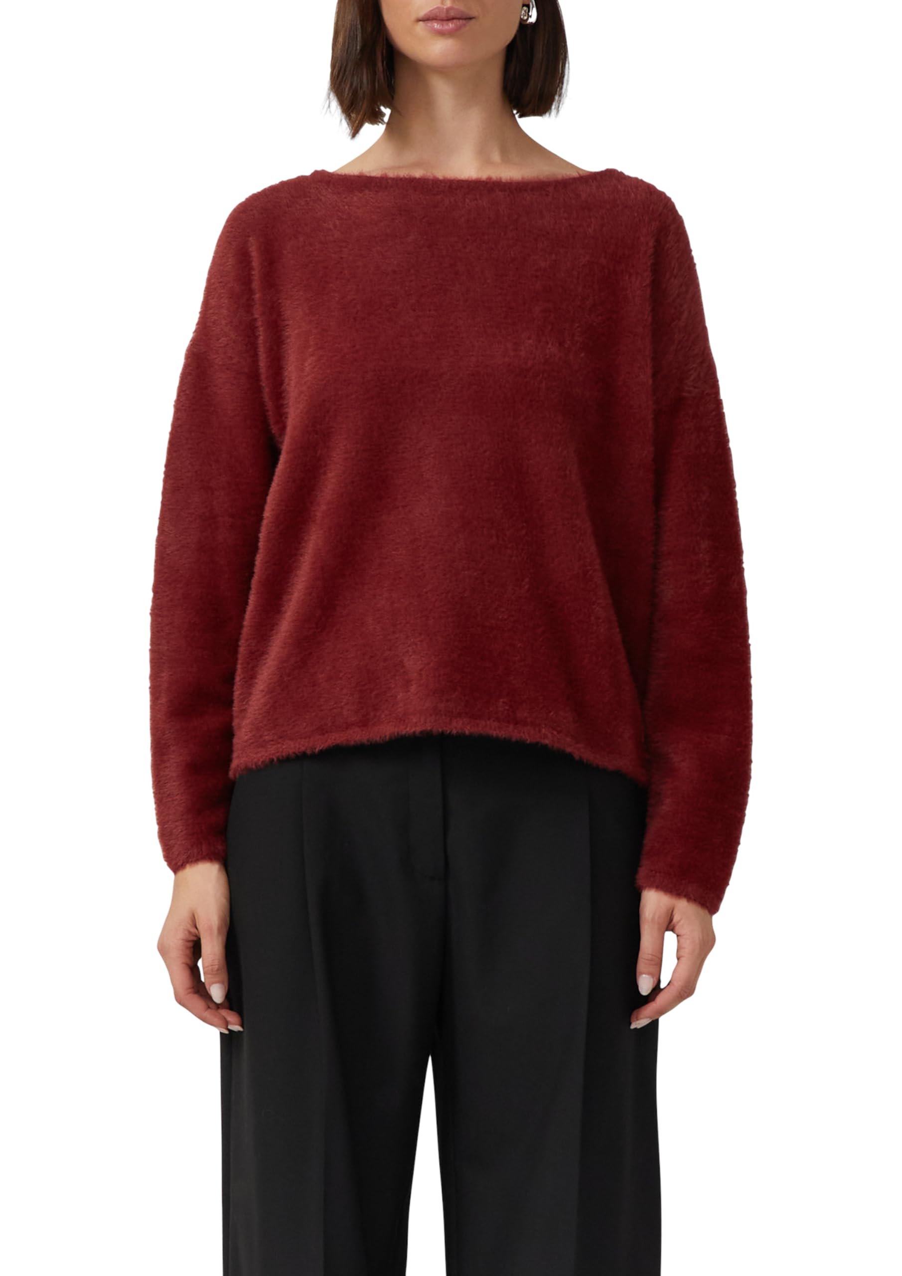 s.Oliver Flauschiger Relaxed-Fit-Pullover mit U-Boot-Ausschnitt