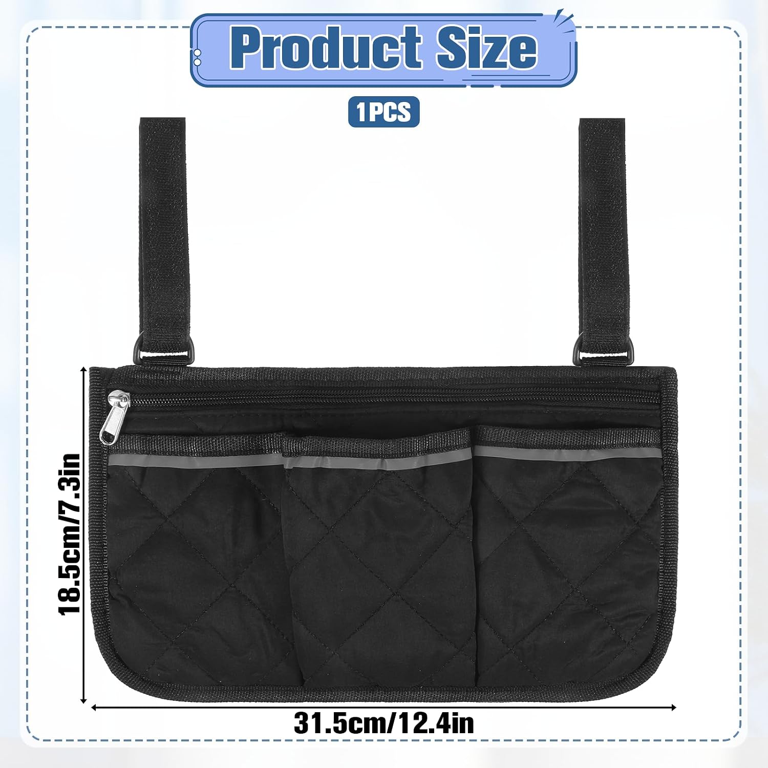 Wheelchair Side Bag, Wheelchair Accessories, Mobility Armrest Bags, Mobility Scooter Accessories with Zipper for Walker, Rollator, Scooter, Mobilitys Chair Organizer with Multiple Pockets