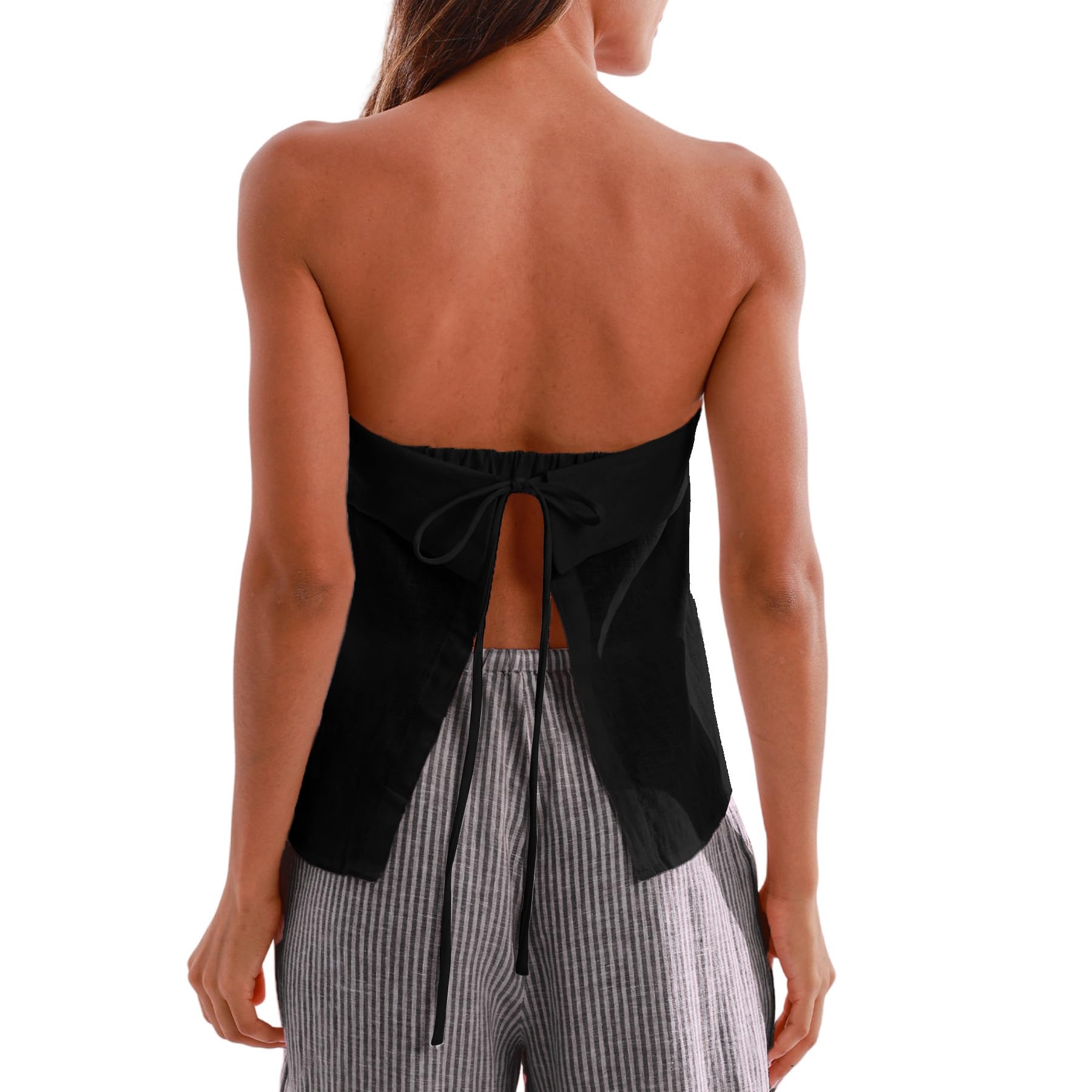 Amazhiyu Tube Top Damen Leinen Bandeau Tops Sommer Schulterfrei Oberteil