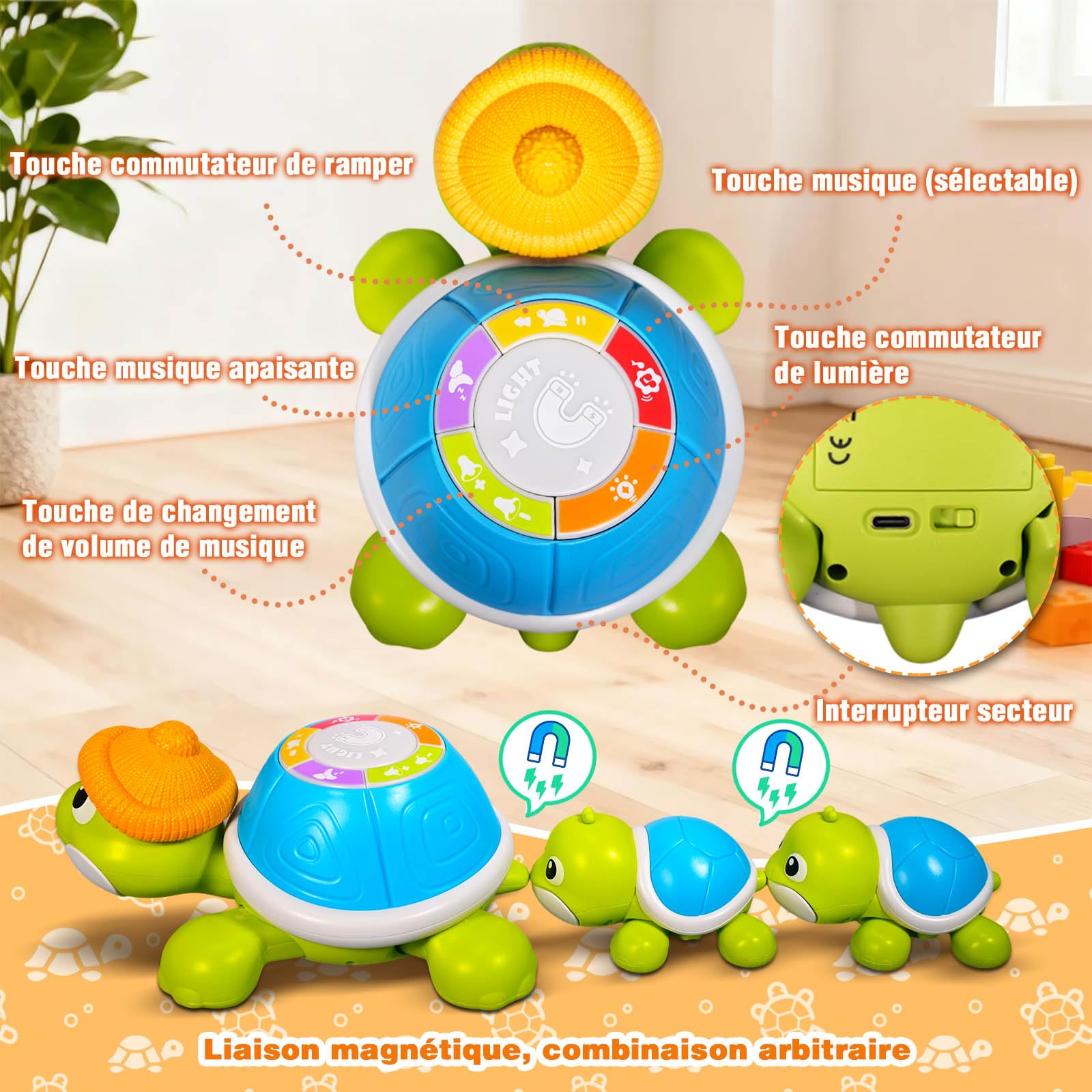 HILKKET Jouet Rampant Bebe, 3 PCS Tortue Qui Marche Bebe avec Musique et Lumières, Jouet Bebe 3-6-12 Mois Cadeau, 1 2 Ans Fille Jouets D'éveil Musicaux, Idée Cadeau Bébé 1 an Anniversaire