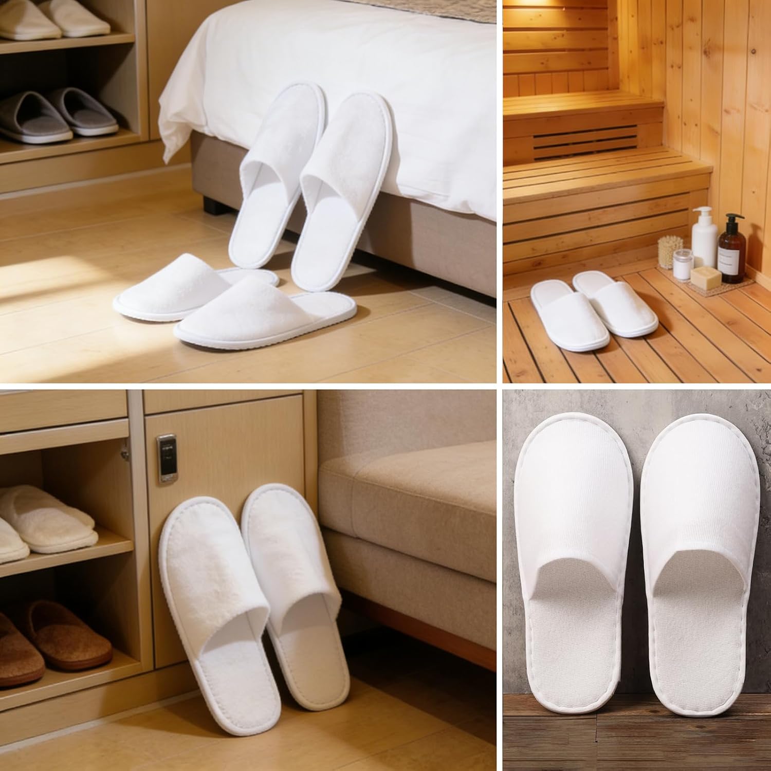 30 Pairs Disposable Guest Slippers, White Closed Toe Non-Slip, Soft Breathable Fleece, Individually Wrapped for Hotel Spa Home Travel