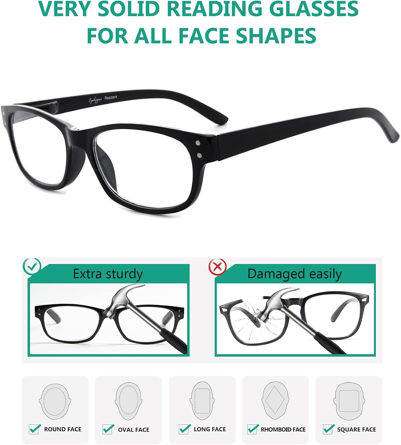 Eyekepper Classic Reading Glasses for Men 5 Pack Spring Hinges Readers