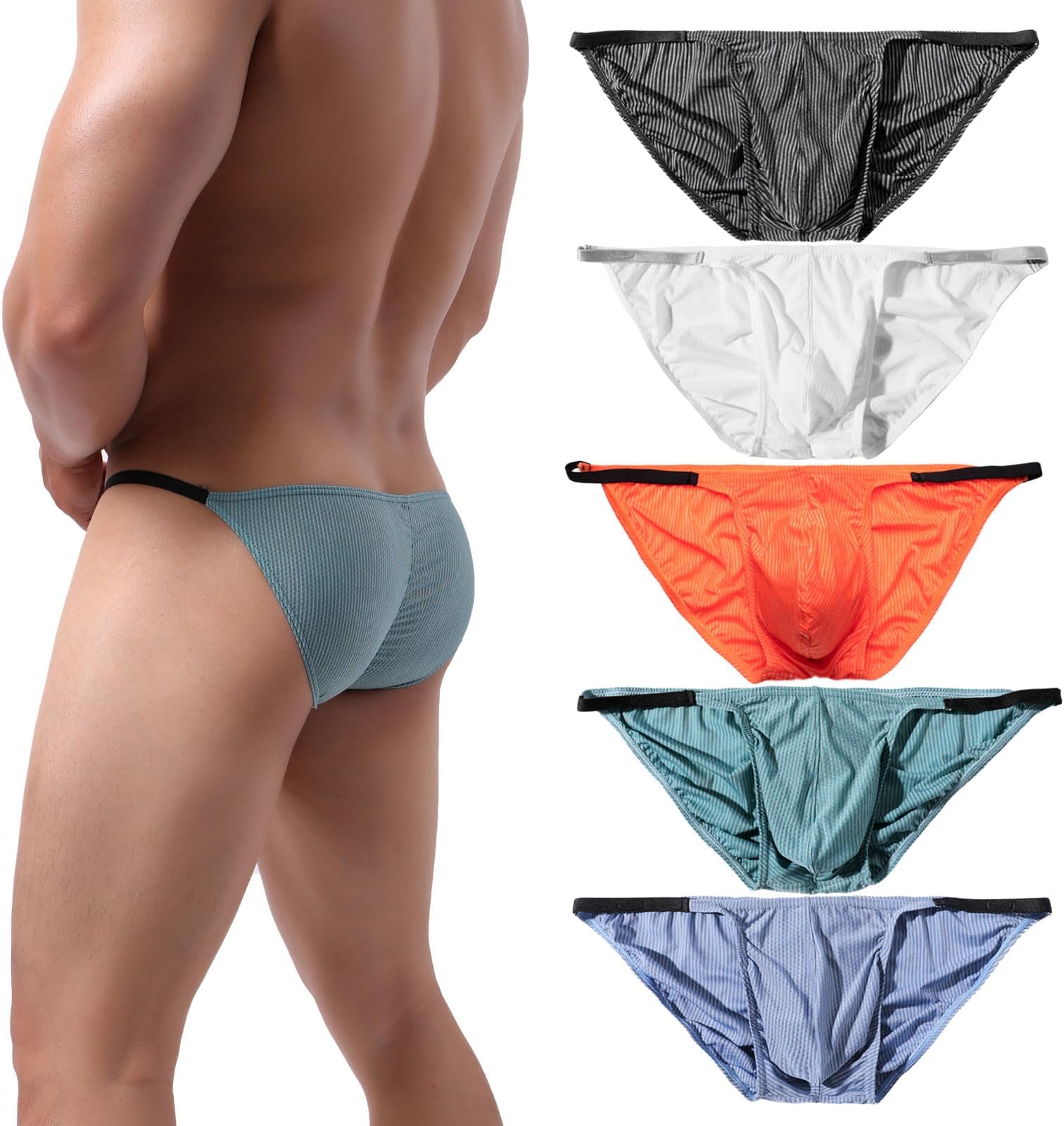 Summer Code Men's Sexy Briefs Elastic Ruched Back Bikini Underwear Pack