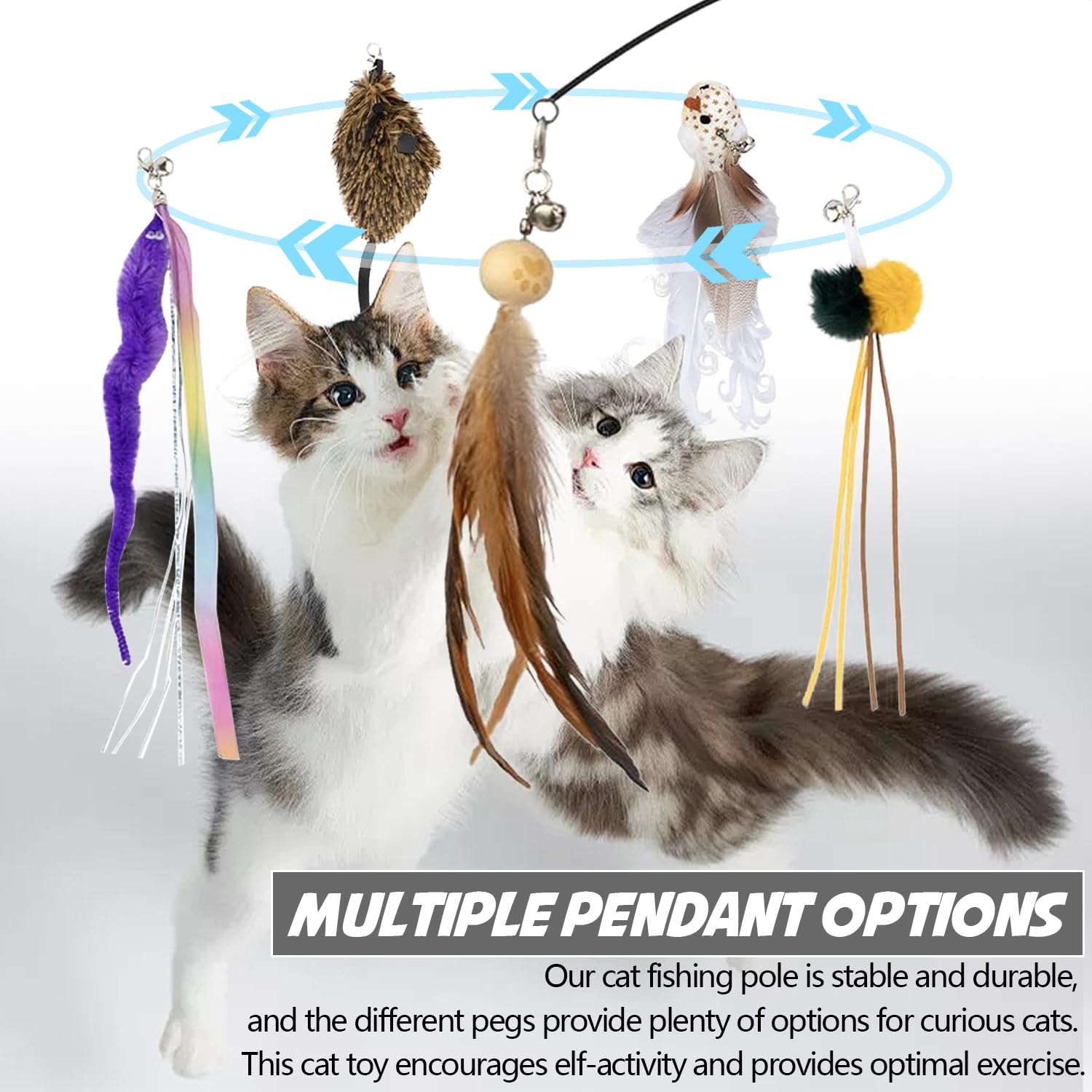 Jouet Interactif Pour Chat Avec Canne à Pêche, Plumes Et Ventouse - Stimule L'instinct De Chasse, Renforce Le Lien - Kit Avec Multiples Accessoires