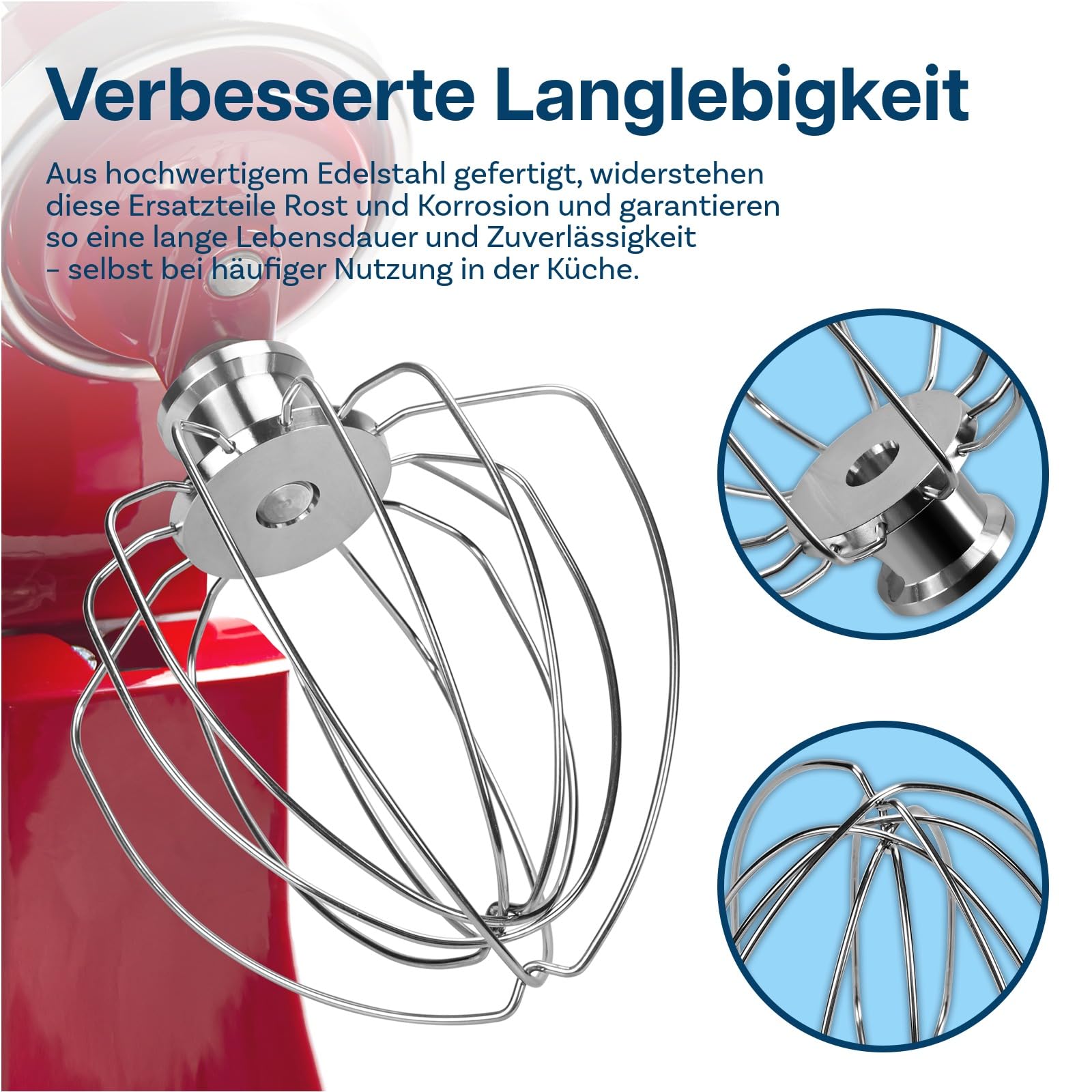 3er Zubehör Set aus Edelstahl für KitchenAid 4.3, 4.7/4.8L Artisan & Classic Serie Küchenmaschinen Zubehör von MMOBIEL – K45 6-Drahtiger Schneebesen, Flachrührer und Knethaken – Spülmaschinenfest