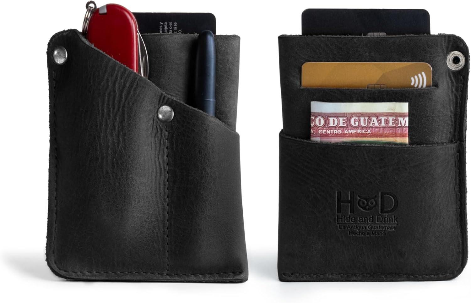 Hide & Drink, Front Pocket Wallet Handmade from Full Grain Leather - Multi-tool Pouch, Card Holder, Money Organizer, Travel Accessories (Single Malt Mahogany)
