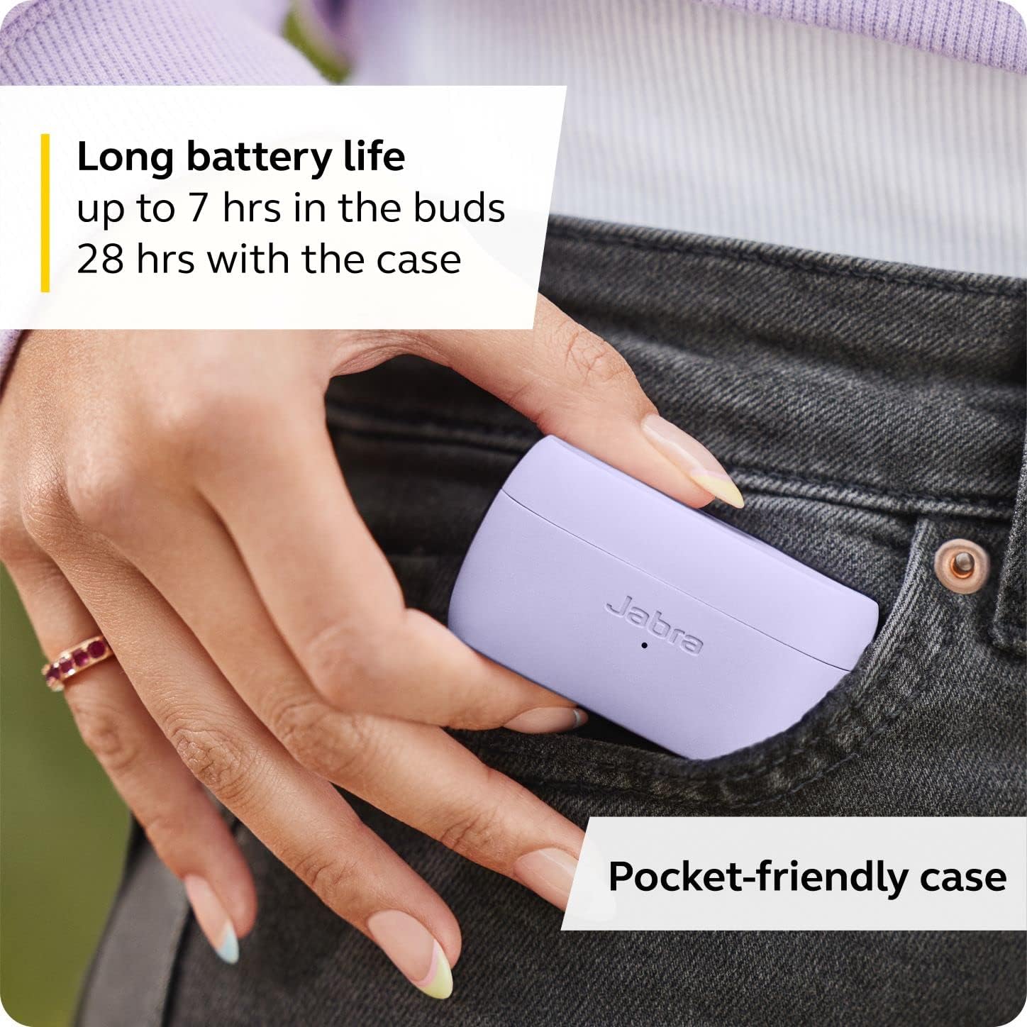 Jabra Elite 3 (2021) These earbuds are IPX5 Waterproof and equipped with Bluetooth 5.1 technology, along with a Mic, offering 5 hours of playback on a single charge, extendable to 25 hours with the charging case.