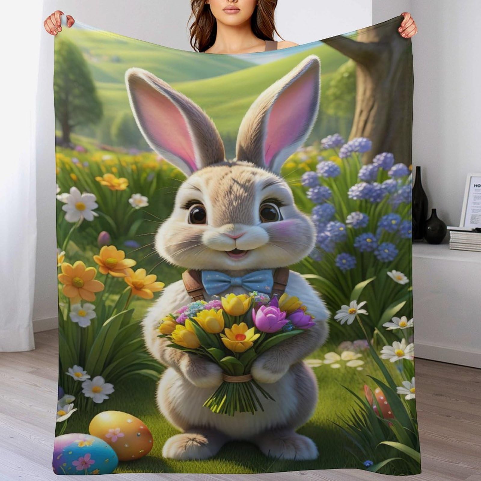 Couverture lapin mignon en flannel pour des soirées cocooning en famille sur le canapé