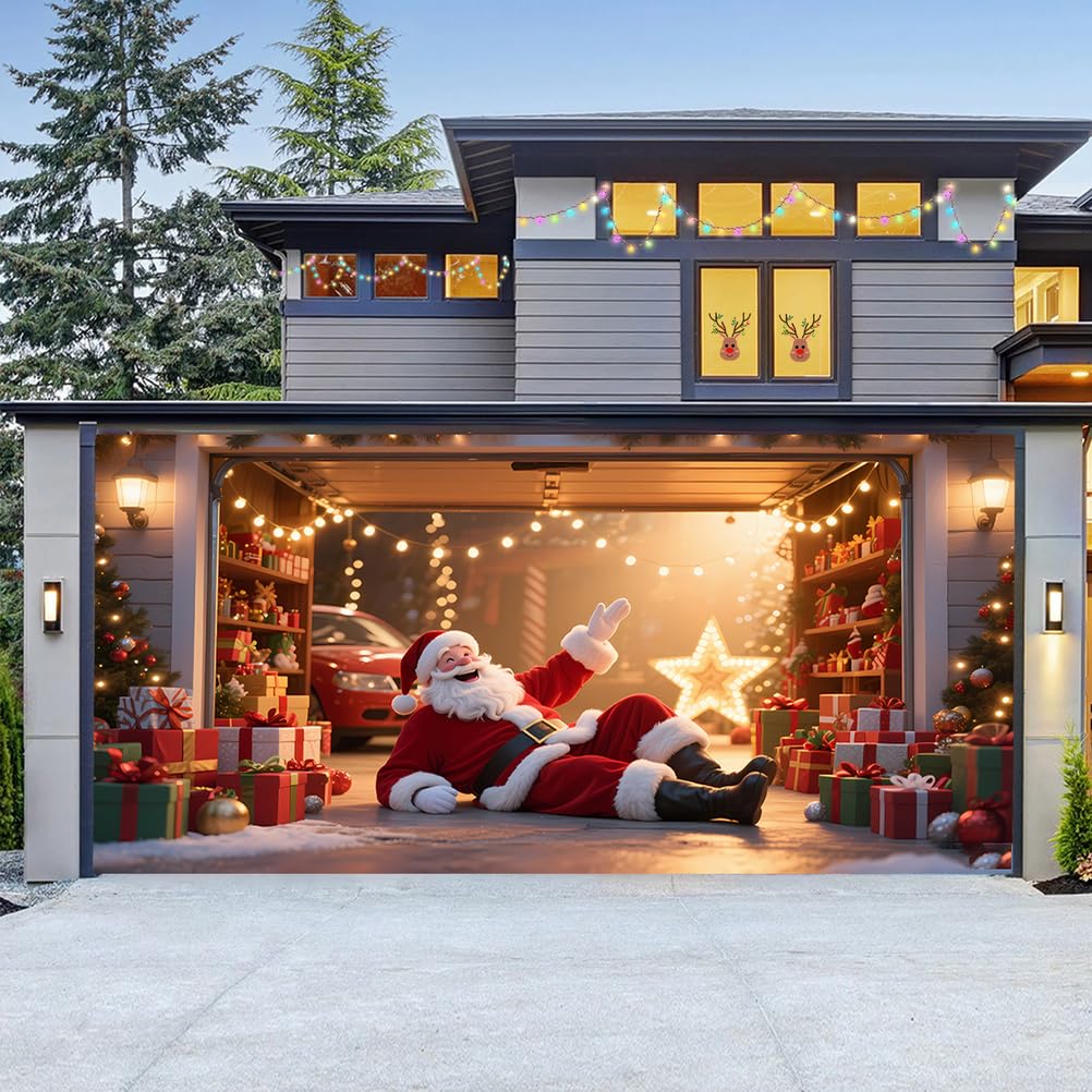 Christmas Garage Door Cover Decorations Outdoor Large Garage Door Banner Christmas Backdrop Decoration for Home Wall Window Patio Yard Outside,Garage Gifts,6.5 * 5FT