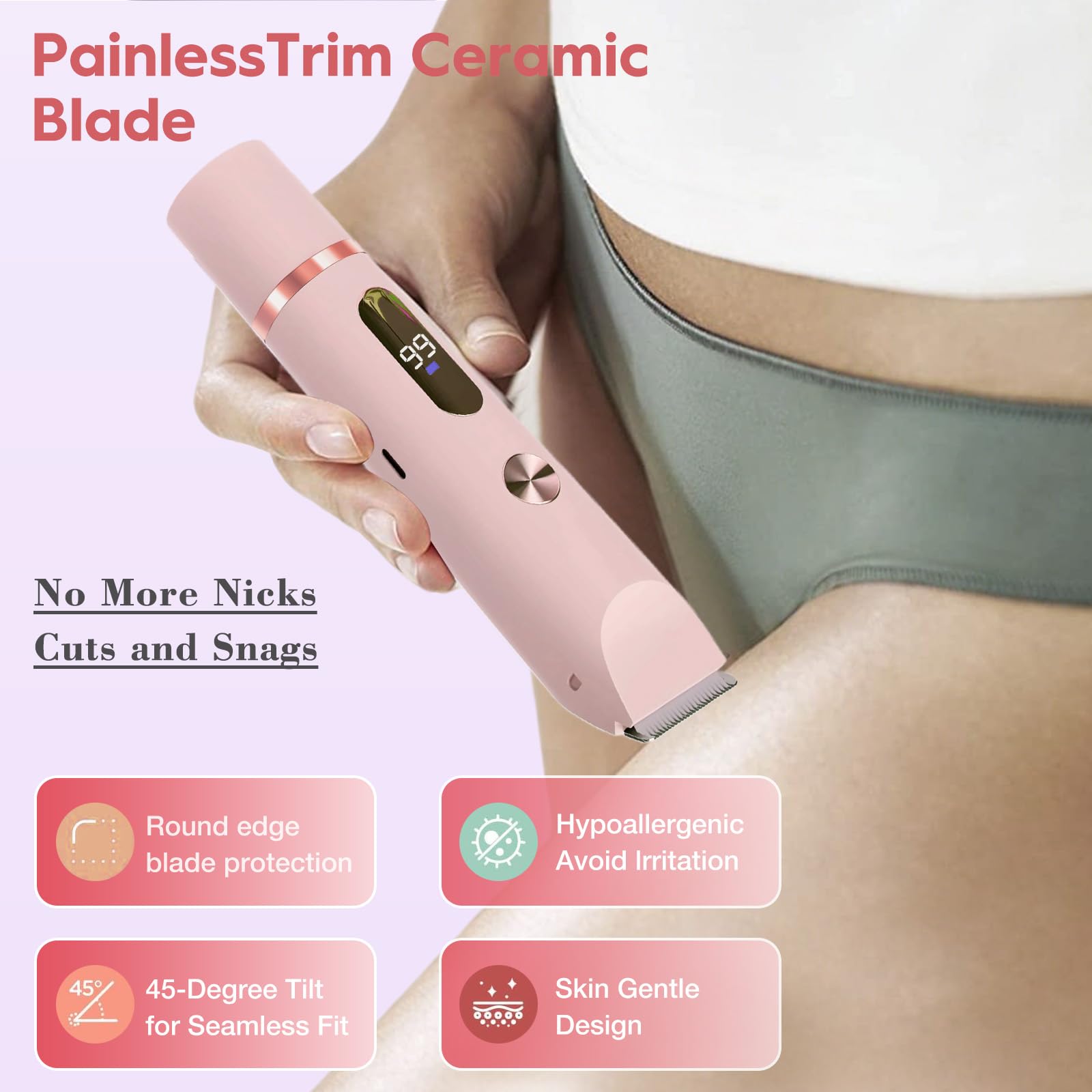Rasoio a doppia testa 2 in 1 per bikini da donna, rasoio elettrico da donna, peli pubici, display LCD per bikini ascelle, braccia, gambe, viso e corpo, versione aggiornata 2026 - rosa