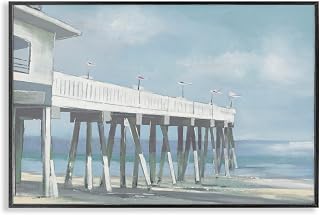 Stupell Industries Extended Pier over Beach Black Framed Giclee Wall Art Design by Liz Jardine, 18 x 12