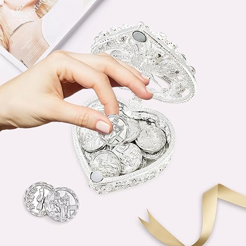 Miniatura 4 de Arras de Boda Católica, Arras Para Boda Católica, Arras Para Boda Católica Caja en Forma de Corazón de Plata con Cristales Decorativos de Diamantes