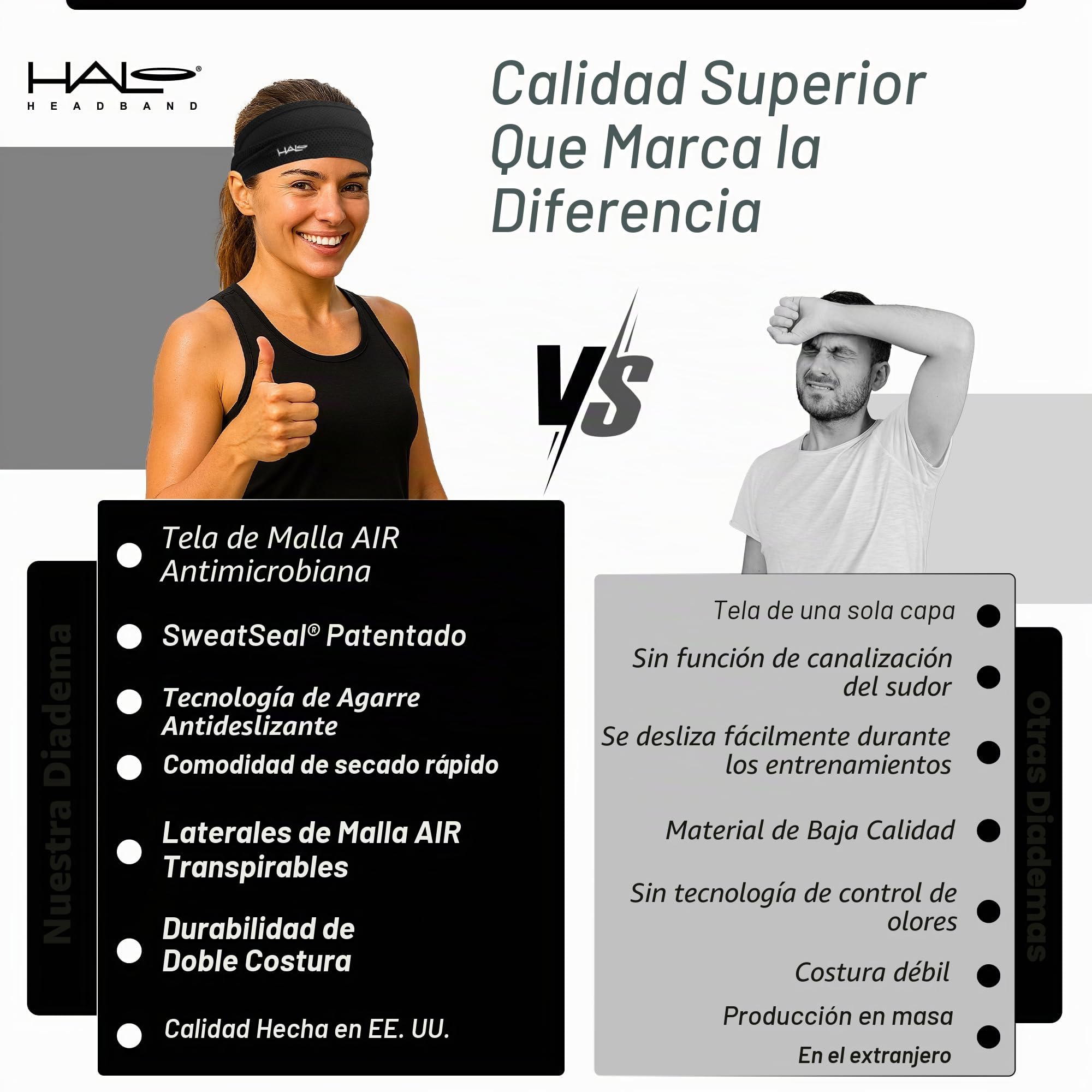 Halo Headband Air Series-Bandit - Banda para el Sudor de 4 Pulgadas de Ancho para Hombres y Mujeres - Mantiene el Cabello en su Lugar y el Sudor Fuera de tu Cara