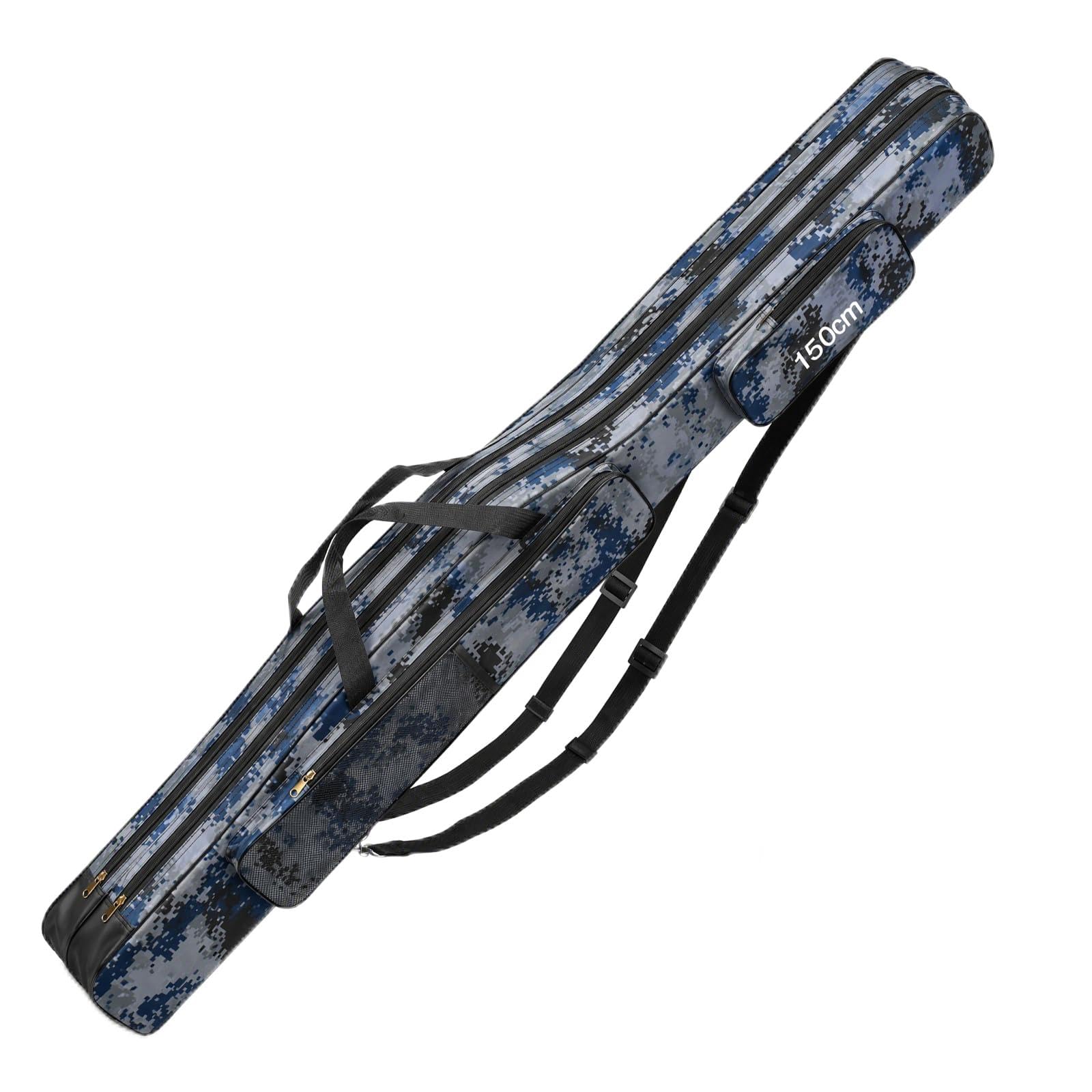 Torba wędkarska 150 cm, walizka wędkarska, walizka wędkarska, 3 przegródki, walizka wędkarska, wodoszczelna, składana, na narzędzia, torba na wędki z paskiem do noszenia, podbierak, akcesoria