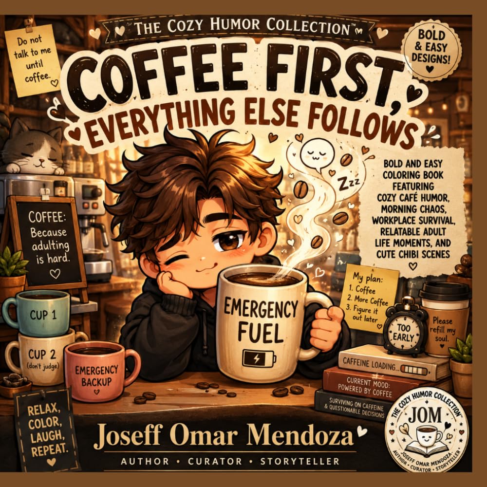 Coffee First, Everything Else Later: Bold and Easy Coffee Coloring Book for Adults Featuring Cozy Café Humor, Funny Morning Chaos, Chibi Characters, ... Life Moments (The Cozy Humor Collection)
