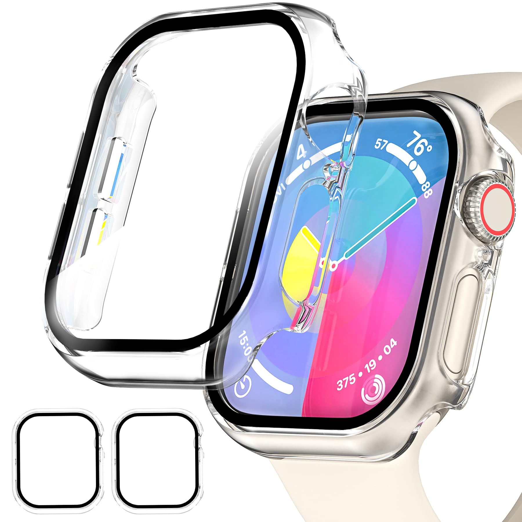 EWUONU 2 Pack Hard Case for Apple Watch Series 11 (2025) Series 10 46mm Screen Protector, Tempered Glass Bumper Anti-Scratch HD Ultra-Thin Protective