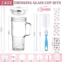 Vista 3 de Birity Vasos de vidrio con tapas y popotes reutilizables, juego de vasos para beber