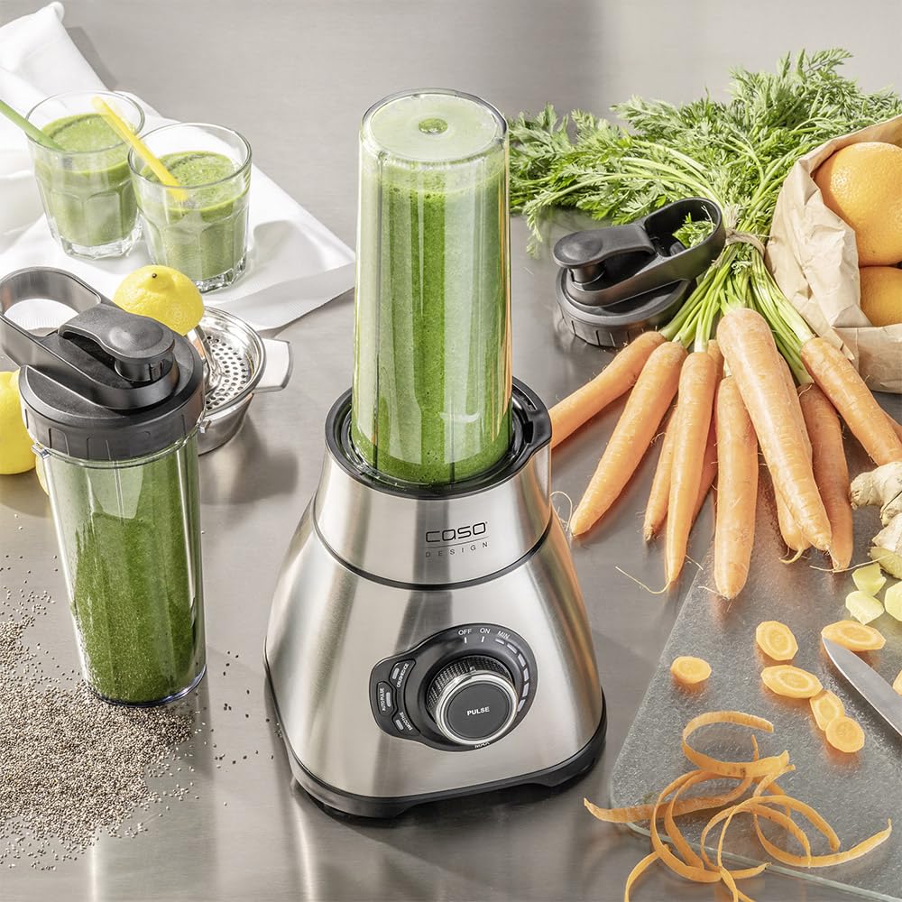 CASO B 1800 PowerBlender zestaw – mikser stojący, 28 000 obr./min, szklany pojemnik 1,75 l, w zestawie butelka na napoje i rozdrabniacz, zwycięzca testu miksera z bardzo dobrą stal nierdzewna