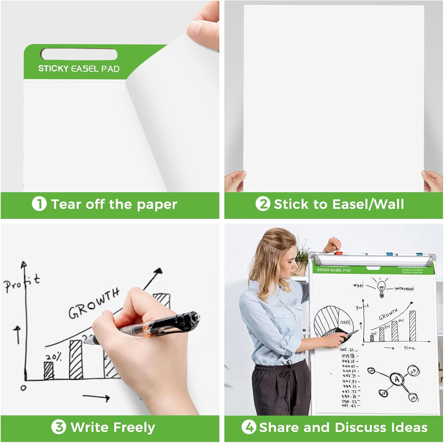 Sticky Easel Pads 20 x 23 Inches, 3 Pack Anchor Chart Paper for Teachers, Self Stick Flip Chart Paper with Sticky Back for Classroom, Office, 30 Sheets/Pad (White)