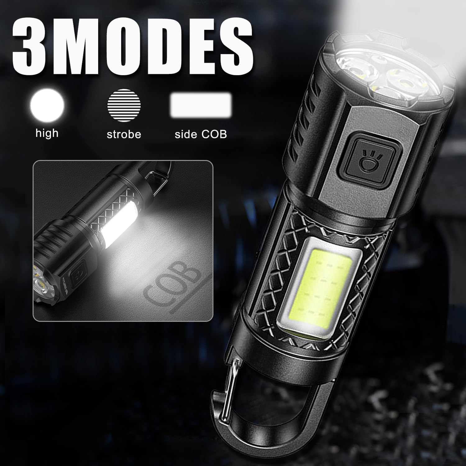 Pocketman Mini High Lumens Flashlights 3 Brightness Light Modes LED Work Lights with Hanging Hook Portable COB Torch for Camping, Hiking, Outdoor, Emergency Indoor and Outdoor (1)