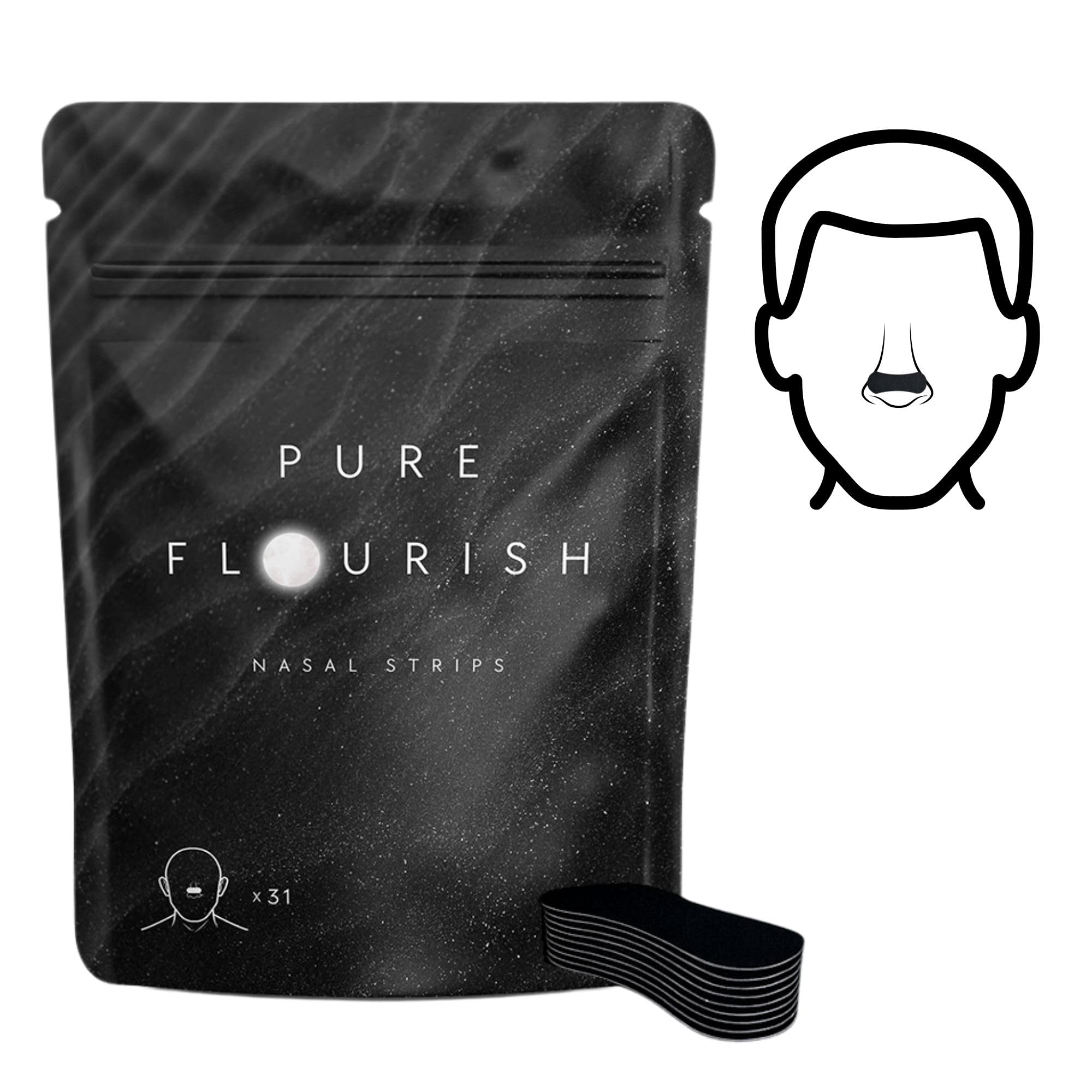 Pure Flourish Breathe Tape | 31 x Hypoallergenic Nasal Strips | Anti Snoring Device, Improved Nasal Breathing, Relieves Congestion | Clinically Tested Anti-Snoring Aids for All Genders